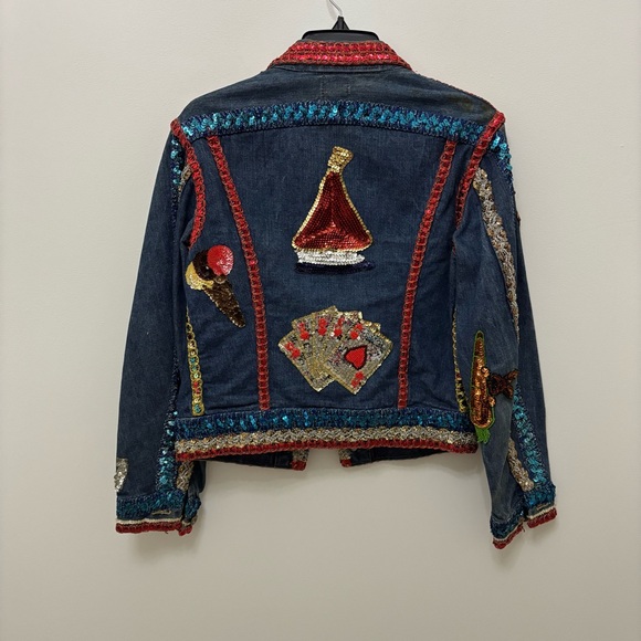 Vintage Custom Bedazzled Sequin Denim Jacket 70s Lee Clown Vegas Carnival Womens - Picture 7 of 15